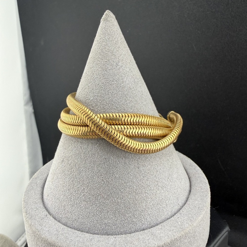 Vintage Estate Mesh Chain Bracelet Gold Tone Multi Strand Triple 7"
